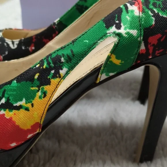 Marc Fisher Open Toe Platform Heels, Red Black Green Yellow White, Size 9.5 M - Picture 6 of 15